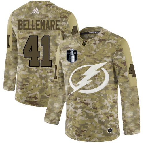Adidas Tampa Bay Lightning #41 Pierre-Edouard Bellemare Camo 2022 Stanley Cup Final Patch Authentic Stitched NHL Jersey Men’s->tampa bay lightning->NHL Jersey