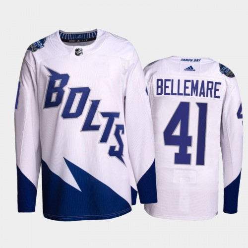 Adidas Tampa Bay Lightning #41 Pierre-Edouard Bellemare Men’s 2022 Stadium Series Authentic NHL Jersey – White Men’s->tampa bay lightning->NHL Jersey
