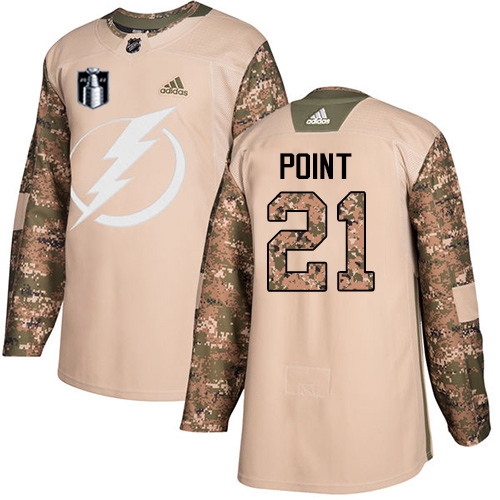 Adidas Tampa Bay Lightning #21 Brayden Point Camo Authentic 2022 Stanley Cup Final Patch Veterans Day Stitched NHL Jersey Men’s->youth nhl jersey->Youth Jersey
