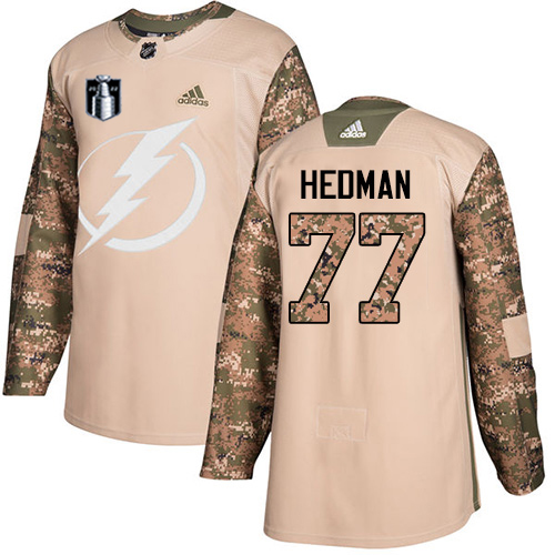 Adidas Tampa Bay Lightning #77 Victor Hedman Camo Authentic 2022 Stanley Cup Final Patch Veterans Day Stitched NHL Jersey Men’s->tampa bay lightning->NHL Jersey