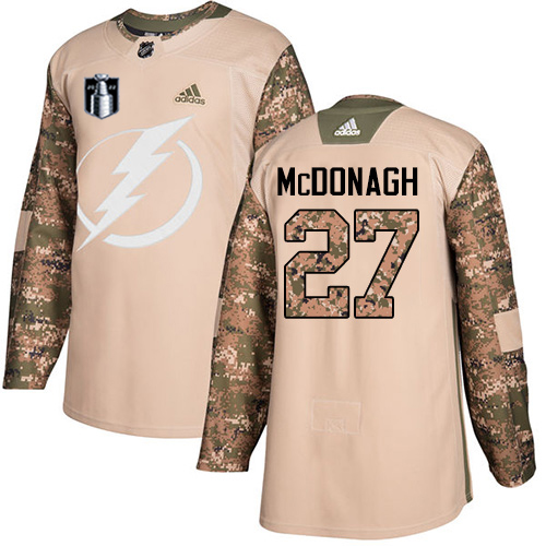 Adidas Tampa Bay Lightning #27 Ryan McDonagh Camo Authentic 2022 Stanley Cup Final Patch Veterans Day Stitched NHL Jersey Men’s->tampa bay lightning->NHL Jersey