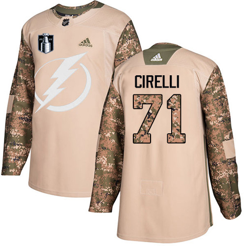Adidas Tampa Bay Lightning #71 Anthony Cirelli Camo Authentic 2022 Stanley Cup Final Patch Veterans Day Stitched NHL Jersey Men’s->tampa bay lightning->NHL Jersey