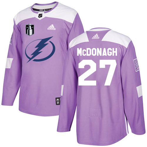 Adidas Tampa Bay Lightning #27 Ryan McDonagh Purple Authentic 2022 Stanley Cup Final Patch Fights Cancer Stitched NHL Jersey Men’s->tampa bay lightning->NHL Jersey
