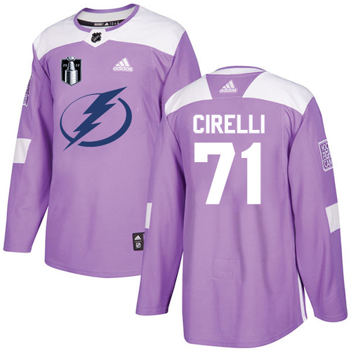 Adidas Tampa Bay Lightning #71 Anthony Cirelli Purple Authentic 2022 Stanley Cup Final Patch Fights Cancer Stitched NHL Jersey Men’s->tampa bay lightning->NHL Jersey