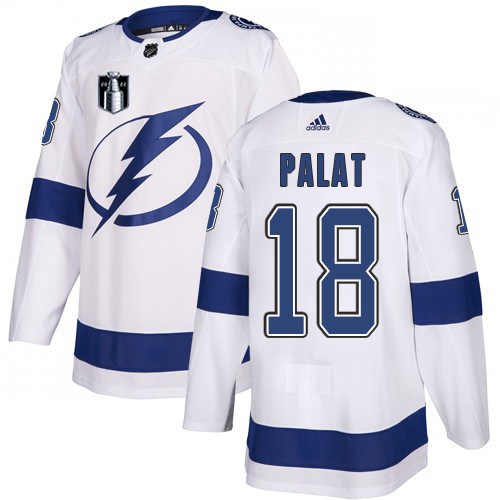 Adidas Tampa Bay Lightning #18 Ondrej Palat White 2022 Stanley Cup Final Patch Road Authentic NHL Stanley Cup Final Patch Jersey Men’s->youth nhl jersey->Youth Jersey