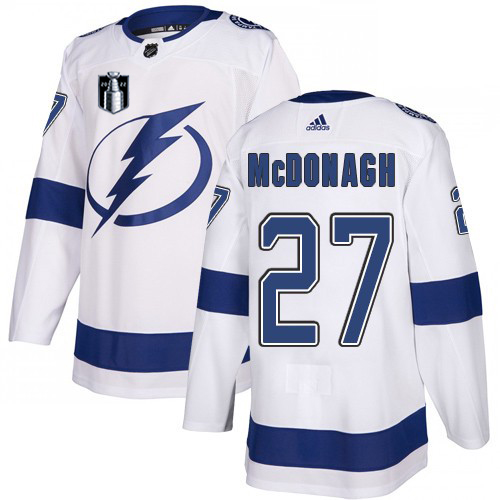 Adidas Tampa Bay Lightning #27 Ryan McDonagh White 2022 Stanley Cup Final Patch Road Authentic NHL Stanley Cup Final Patch Jersey Men’s->tampa bay lightning->NHL Jersey