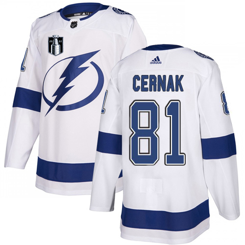 Adidas Tampa Bay Lightning #81 Erik Cernak White 2022 Stanley Cup Final Patch Road Authentic NHL Stanley Cup Final Patch Jersey Men’s->women nhl jersey->Women Jersey