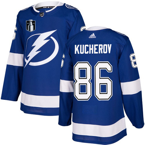 Adidas Tampa Bay Lightning #86 Nikita Kucherov Blue 2022 Stanley Cup Final Patch Home Authentic Stitched NHL Jersey Men’s->tampa bay lightning->NHL Jersey