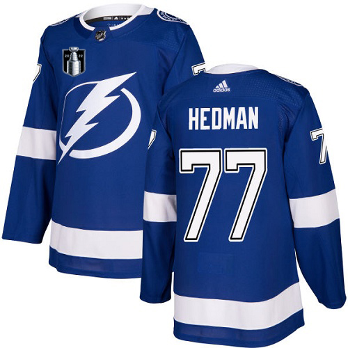 Adidas Tampa Bay Lightning #77 Victor Hedman Blue 2022 Stanley Cup Final Patch Home Authentic Stitched NHL Jersey Men’s->tampa bay lightning->NHL Jersey