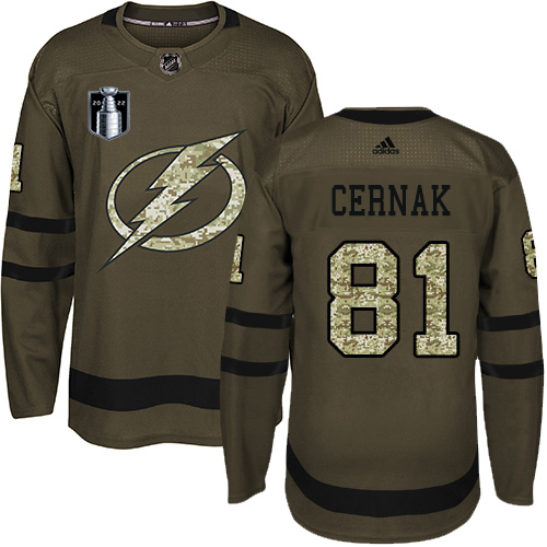 Adidas Tampa Bay Lightning #81 Erik Cernak Green 2022 Stanley Cup Final Patch Salute to Service Stitched NHL Jersey Men’s->tampa bay lightning->NHL Jersey