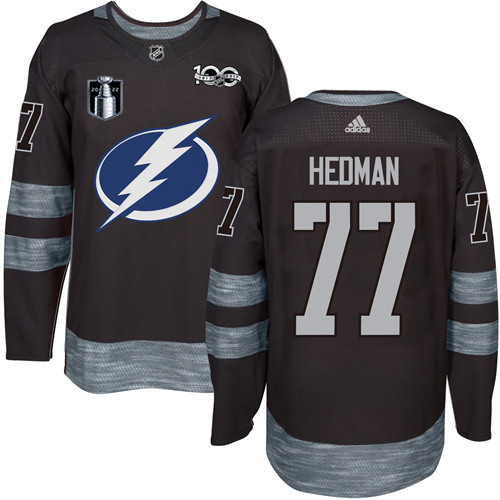 Adidas Tampa Bay Lightning #77 Victor Hedman Black 2022 Stanley Cup Final Patch 100th Anniversary Stitched NHL Jersey Men’s->women nhl jersey->Women Jersey