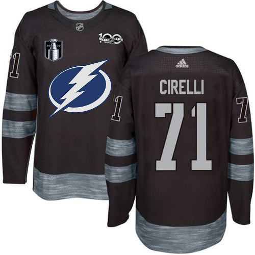 Adidas Tampa Bay Lightning #71 Anthony Cirelli Black 2022 Stanley Cup Final Patch 100th Anniversary Stitched NHL Jersey Men’s->tampa bay lightning->NHL Jersey