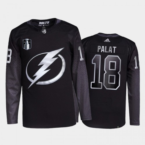 Adidas Tampa Bay Lightning #18 Ondrej Palat Men’s 2022 Stanley Cup Final Patch Alternate Authentic NHL Jersey – Black Men’s->youth nhl jersey->Youth Jersey