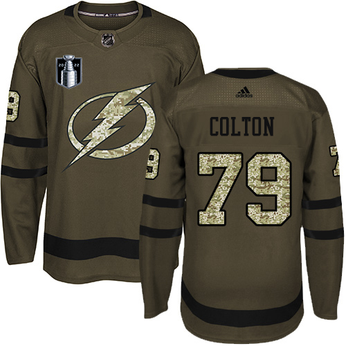 Adidas Tampa Bay Lightning #79 Ross Colton Green 2022 Stanley Cup Final Patch Salute to Service Stitched NHL Jersey Men’s->tampa bay lightning->NHL Jersey