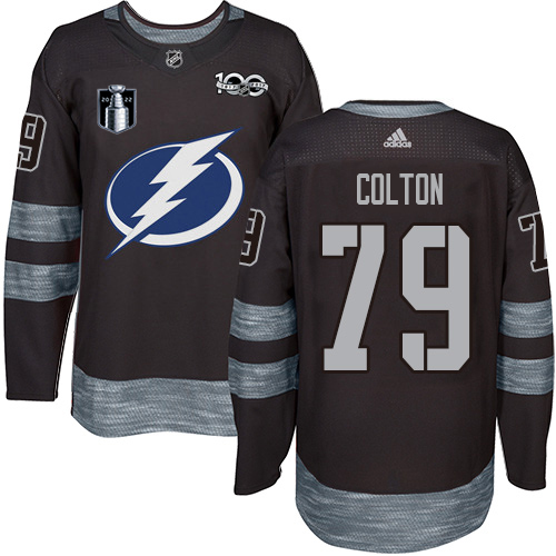 Adidas Tampa Bay Lightning #79 Ross Colton Black 2022 Stanley Cup Final Patch 100th Anniversary Stitched NHL Jersey Men’s->seattle kraken->NHL Jersey