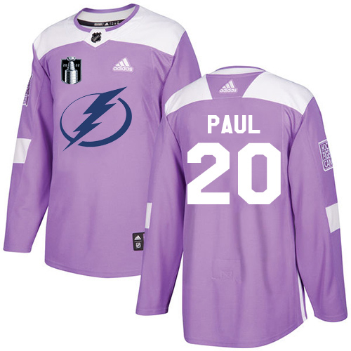 Adidas Tampa Bay Lightning #20 Nicholas Paul Purple Authentic 2022 Stanley Cup Final Patch Fights Cancer Stitched NHL Jersey Men’s->women nhl jersey->Women Jersey