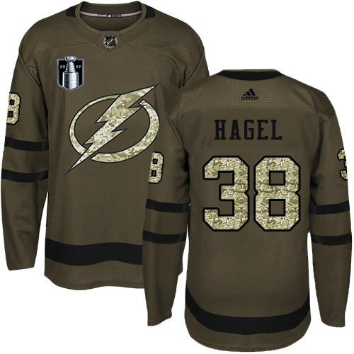 Adidas Tampa Bay Lightning #38 Brandon Hagel Green 2022 Stanley Cup Final Patch Salute to Service Stitched NHL Jersey Men’s->tampa bay lightning->NHL Jersey