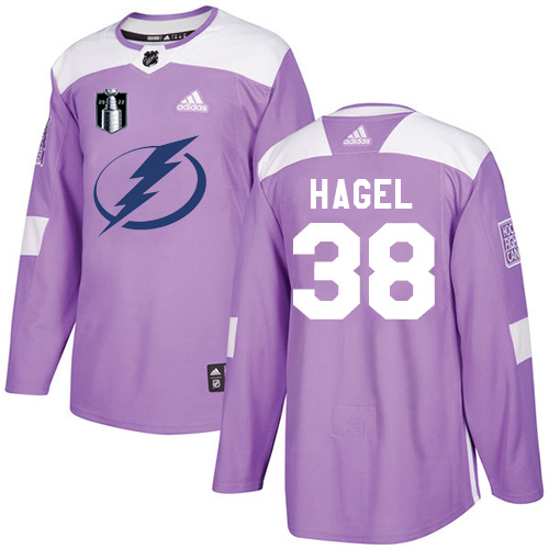 Adidas Tampa Bay Lightning #38 Brandon Hagel Purple Authentic 2022 Stanley Cup Final Patch Fights Cancer Stitched NHL Jersey Men’s->tampa bay lightning->NHL Jersey