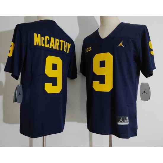 Men's Michigan Wolverines Eamonn Dennis #9 Blue Brand Jordan Football College Jersey->notre dame fighting irish->NCAA Jersey