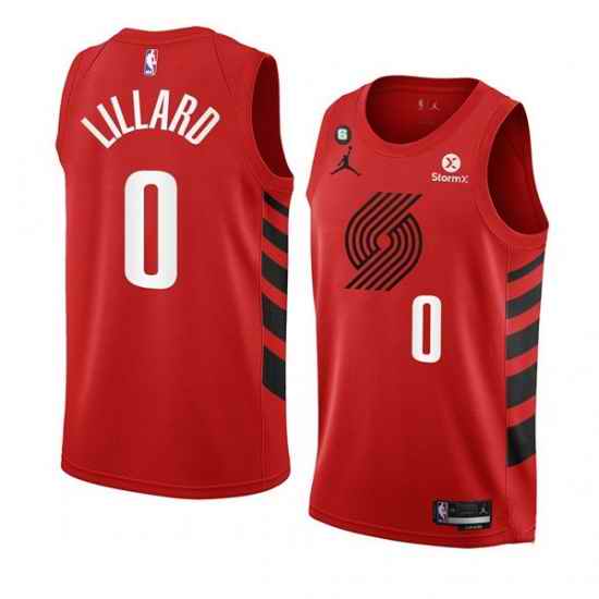 Men Portland Trail Blazers #0 Damian Lillard 2022 23 Red Statement Edition With NO 6 Patch Swingman Stitched Basketball Jersey->san antonio spurs->NBA Jersey