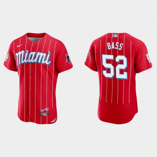 Miami Miami Marlins #52 Anthony Bass Men’s Nike 2021 City Connect Authentic MLB Jersey Red Men’s->women mlb jersey->Women Jersey