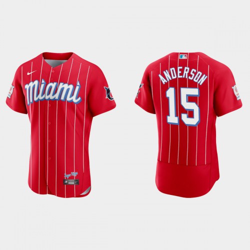 Miami Miami Marlins #15 Brian Anderson Men’s Nike 2021 City Connect Authentic MLB Jersey Red Men’s->youth mlb jersey->Youth Jersey
