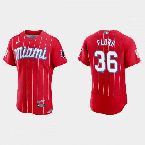 Miami Miami Marlins #36 Dylan Floro Men’s Nike 2021 City Connect Authentic MLB Jersey Red Men’s->women mlb jersey->Women Jersey