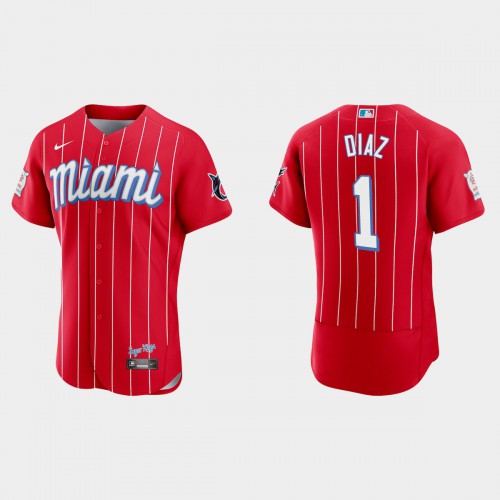Miami Miami Marlins #1 Isan Diaz Men’s Nike 2021 City Connect Authentic MLB Jersey Red Men’s->miami heat->NBA Jersey