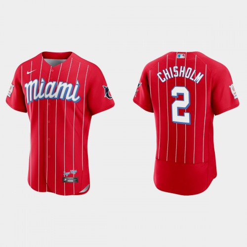 Miami Miami Marlins #2 Jazz Chisholm Jr. Men’s Nike 2021 City Connect Authentic MLB Jersey Red Men’s->youth mlb jersey->Youth Jersey