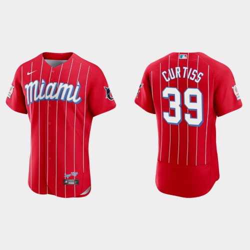Miami Miami Marlins #39 John Curtiss Men’s Nike 2021 City Connect Authentic MLB Jersey Red Men’s->women mlb jersey->Women Jersey