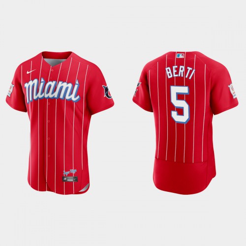 Miami Miami Marlins #5 Jon Berti Men’s Nike 2021 City Connect Authentic MLB Jersey Red Men’s->women mlb jersey->Women Jersey