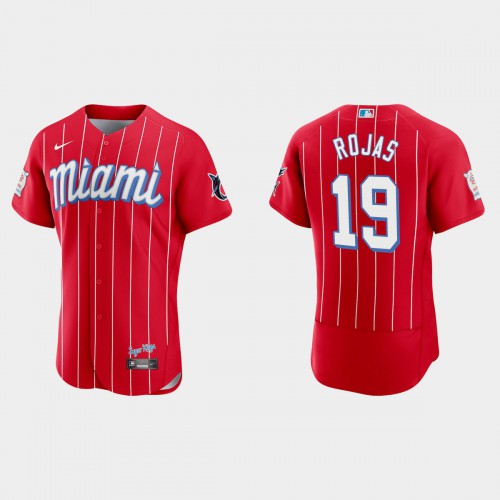 Miami Miami Marlins #19 Miguel Rojas Men’s Nike 2021 City Connect Authentic MLB Jersey Red Men’s->women mlb jersey->Women Jersey