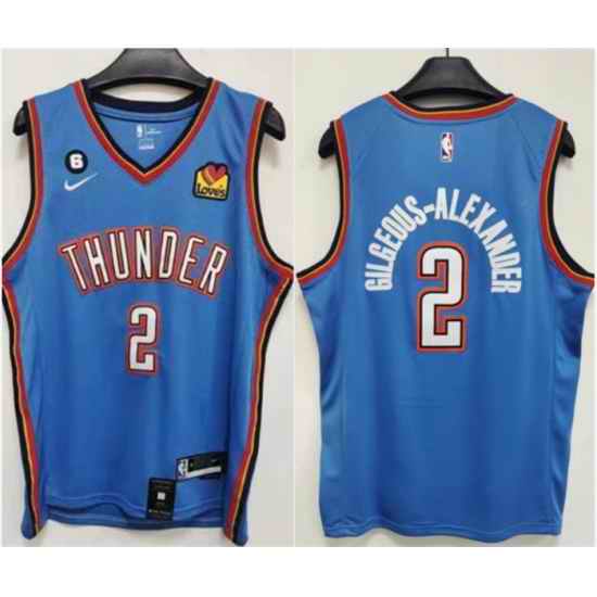Men Oklahoma City Thunder #2 Shai Gilgeous Alexander Blue With NO 6 Patch Stitched Basketball Jersey->orlando magic->NBA Jersey