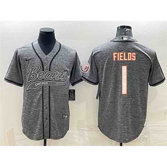 Men Chicago Bears #1 Justin Fields Grey With Patch Cool Base Stitched Baseball Jersey->buffalo bills->NFL Jersey