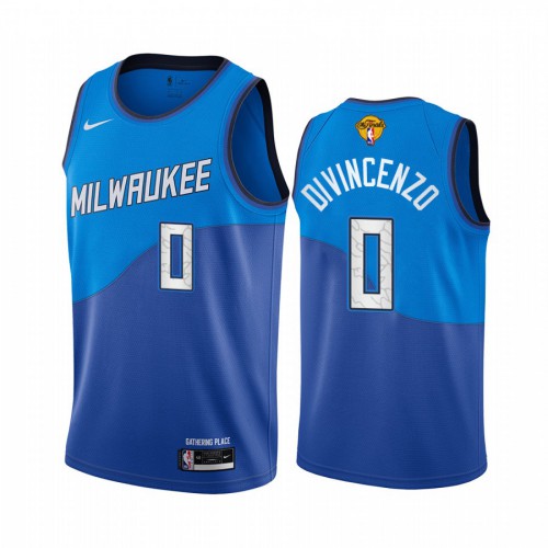 Nike Milwaukee Bucks #0 Donte DiVincenzo Youth 2021 NBA Finals Bound City Edition Jersey Blue Youth->women nba jersey->Women Jersey