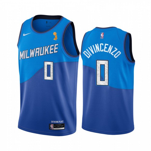 Nike Milwaukee Bucks #0 Donte DiVincenzo Youth 2021 NBA Finals Champions City Edition Jersey Blue Youth->women nba jersey->Women Jersey