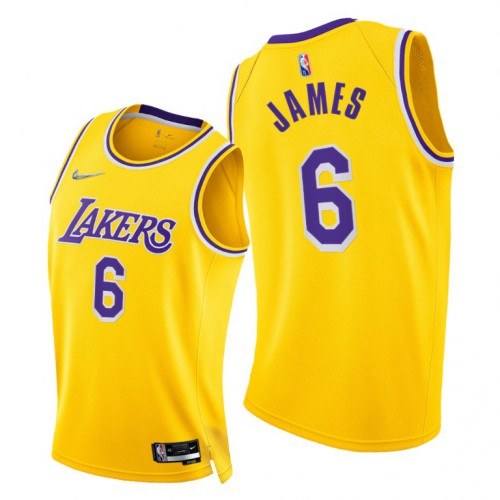Nike Los Angeles Lakers #6 LeBron James Youth 2021-22 75th Diamond Anniversary NBA Jersey Gold Youth->women nba jersey->Women Jersey