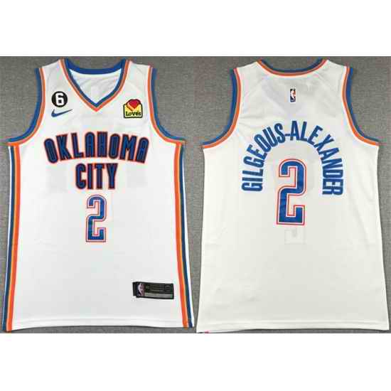 Men Oklahoma City Thunder #2 Shai Gilgeous Alexander White With NO 6 Patch Stitched Basketball Jersey->philadelphia 76ers->NBA Jersey
