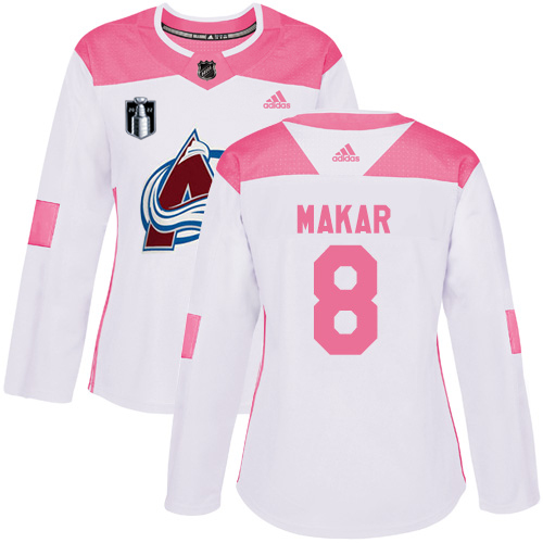 Adidas Colorado Avalanche #8 Cale Makar White/Pink 2022 Stanley Cup Final Patch Authentic Fashion Women’s Stitched NHL Jersey Womens->colorado avalanche->NHL Jersey