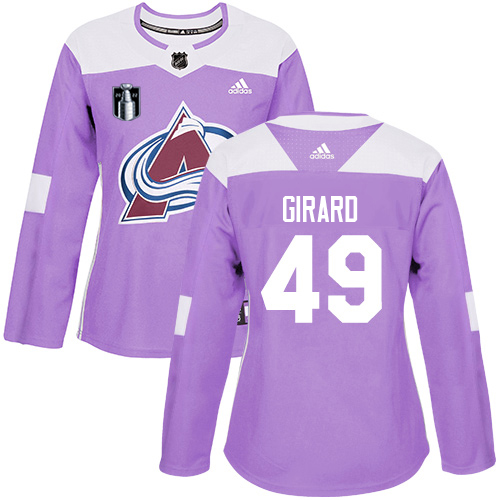 Adidas Colorado Avalanche #49 Samuel Girard Purple Women’s 2022 Stanley Cup Final Patch Authentic Fights Cancer Stitched NHL Jersey Womens->women nhl jersey->Women Jersey
