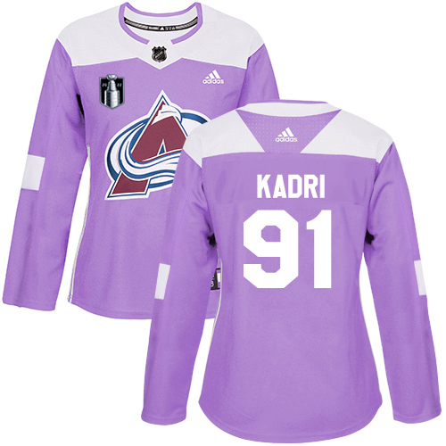 Adidas Colorado Avalanche #91 Nazem Kadri Purple Women’s 2022 Stanley Cup Final Patch Authentic Fights Cancer Stitched NHL Jersey Womens->youth nhl jersey->Youth Jersey