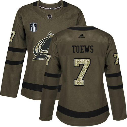 Adidas Colorado Avalanche #7 Devon Toews Green Women’s 2022 Stanley Cup Final Patch Salute to Service Stitched NHL Jersey Womens->women nhl jersey->Women Jersey