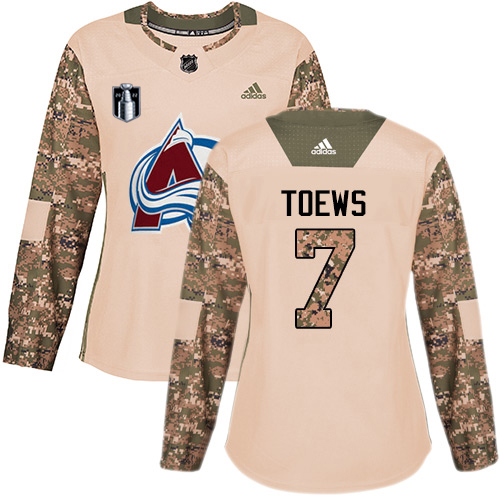 Adidas Colorado Avalanche #7 Devon Toews Camo Women’s 2022 Stanley Cup Final Patch Authentic Veterans Day Stitched NHL Jersey Womens->women nhl jersey->Women Jersey