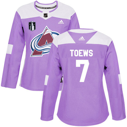 Adidas Colorado Avalanche #7 Devon Toews Purple Women’s 2022 Stanley Cup Final Patch Authentic Fights Cancer Stitched NHL Jersey Womens->women nhl jersey->Women Jersey