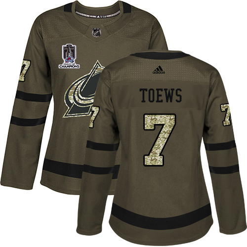 Adidas Colorado Avalanche #7 Devon Toews Green Women’s 2022 Stanley Cup Champions Salute To Service Stitched NHL Jersey Womens->women nhl jersey->Women Jersey