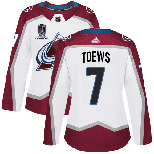 Adidas Colorado Avalanche #7 Devon Toews White Women’s 2022 Stanley Cup Champions Road Authentic Stitched NHL Jersey Womens->youth nhl jersey->Youth Jersey