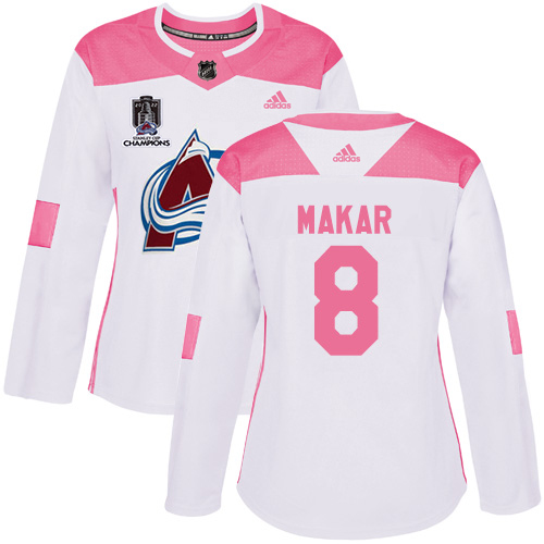 Adidas Colorado Avalanche #8 Cale Makar White/Pink 2022 Stanley Cup Champions Authentic Fashion Women’s Stitched NHL Jersey Womens->colorado avalanche->NHL Jersey