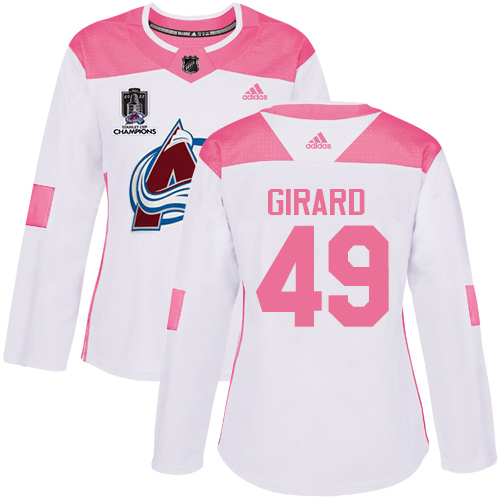 Adidas Colorado Avalanche #49 Samuel Girard White/Pink 2022 Stanley Cup Champions Authentic Fashion Women’s Stitched NHL Jersey Womens->women nhl jersey->Women Jersey
