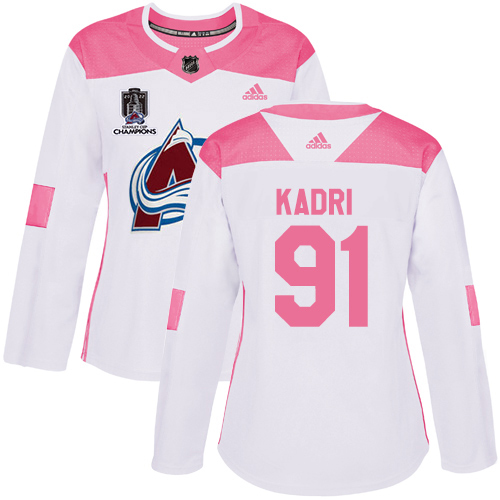 Adidas Colorado Avalanche #91 Nazem Kadri White/Pink 2022 Stanley Cup Champions Authentic Fashion Women’s Stitched NHL Jersey Womens->colorado avalanche->NHL Jersey