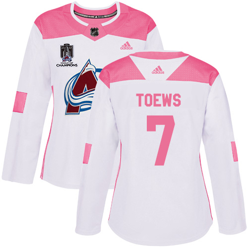 Adidas Colorado Avalanche #7 Devon Toews White/Pink 2022 Stanley Cup Champions Authentic Fashion Women’s Stitched NHL Jersey Womens->women nhl jersey->Women Jersey